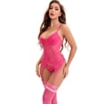 thumbnail image 4 of DARING DIVA Women's Lace Mesh Push-Up Corset and Garter Belt Lingerie Sets L Rose Red, 4 of 6