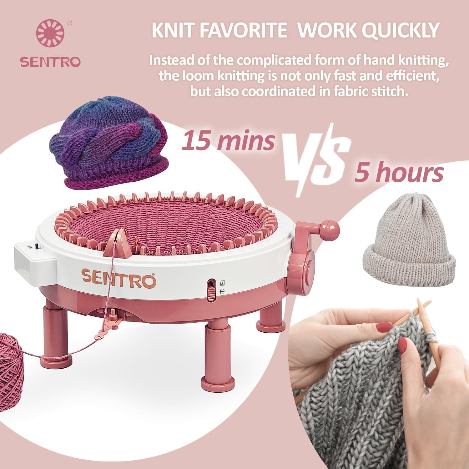 48-Needle Knitting Machine with Table Clamp & Electric Adapter for SENTRO , Smart Weaving Loom for DIY Scarves, Hats, Socks, Beginner & Pro Craft Kit