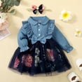 thumbnail image 2 of Girls Dress Kids Floral Long Sleeve Mesh Gown Tulle Dresses Hairband Baby Girl Dress Blue 6 Months-9 Months, 2 of 7