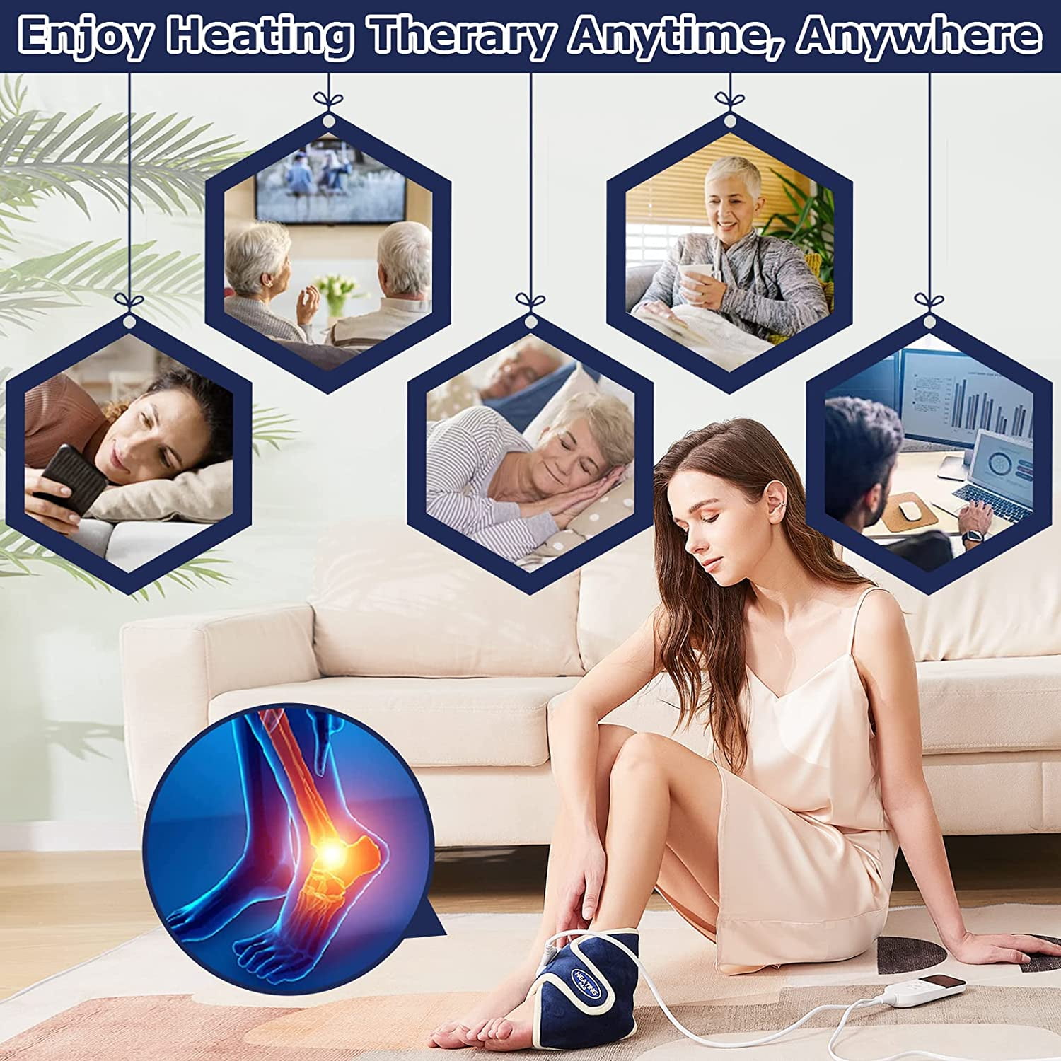 Heated Foot Ankle Wrap for Achilles Tendinitis & Plantar Fasciitis Pain Relief - Electric Heat | 1 PACK | Home