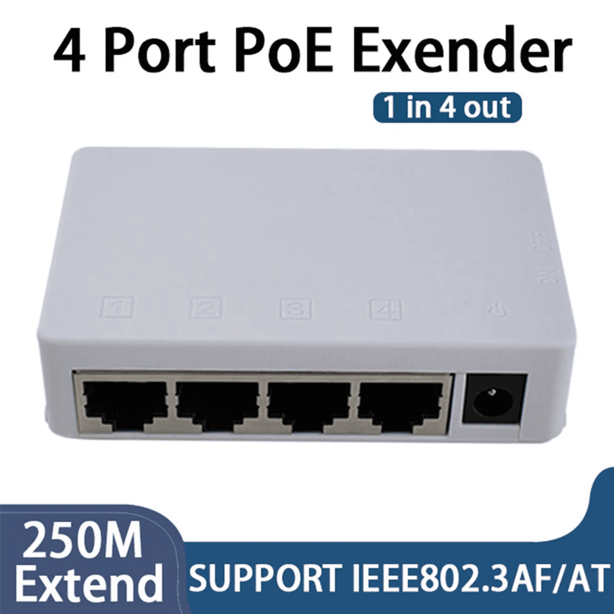 10X 4 Port POE Extender 100Mbps 1 in 4 Out 250 Meters Network Switch Repeater IEEE802.3af/At,10 x 4 Port POE Extender,White