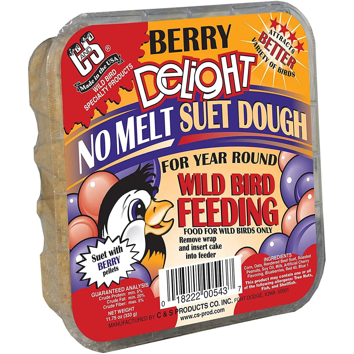 C&S Berry Delight No Melt Suet Dough Bird Food 11.75 oz. 12-Pack