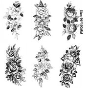 6 Pieces/Lot 3D Realistic Large Flower Temporary Tattoos For Women Body Art Arm Geometric Tattoo Stickers Adults Fake Waterproof Tatoo Legs Sketch Sexy Girl Peach Lily