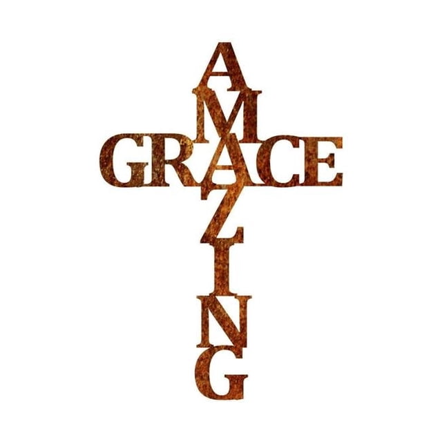 Central Coast Designs AMAZINGGRACE-24PAT 24 x 16 Po Incroyable Grace Croix Script Acier Coupe Laser Mur Art&44; Patine