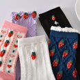 thumbnail image 4 of Zhengup Women's Kawaii Strawberry Embroidered Socks 5Pairs Cottagecore Fairycore Ankle Knit Socks Vintage Warm Cotton Socks, 4 of 7