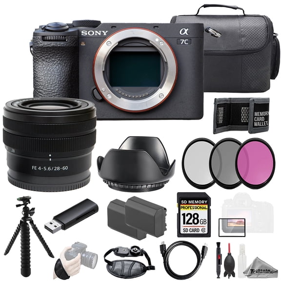 Sony a7C II   FE 28-60mm f/4-5.6 Lens 128GB   Ext Bat  3 PC Filter- Kit (International Version)