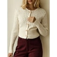 thumbnail image 2 of Women Elegant Round Neck Long Sleeve Button Down Cropped Knitted Cardigan Fall Slim Fit Sweaters Tops White M, 2 of 6