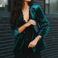 thumbnail image 5 of VEKDONE 2025 Clearance Womens Velvet Blazer Cozy Lightweight Outerwear Retro Buttons Long Sleeve Pokets Jacket Cardigan Coat Party Blazers Green S, 5 of 5