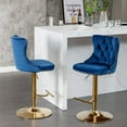 thumbnail image 4 of Holaki Set Of 2, Modern Classic Swivel Velvet Barstools, 25-33 Inch Adjusatble Seat Height, Upholstered Chrome Base Bar Stools With Backs Tufted, For Home Pub, Living Room, Kitchen(Golden Base+Blue), 4 of 8