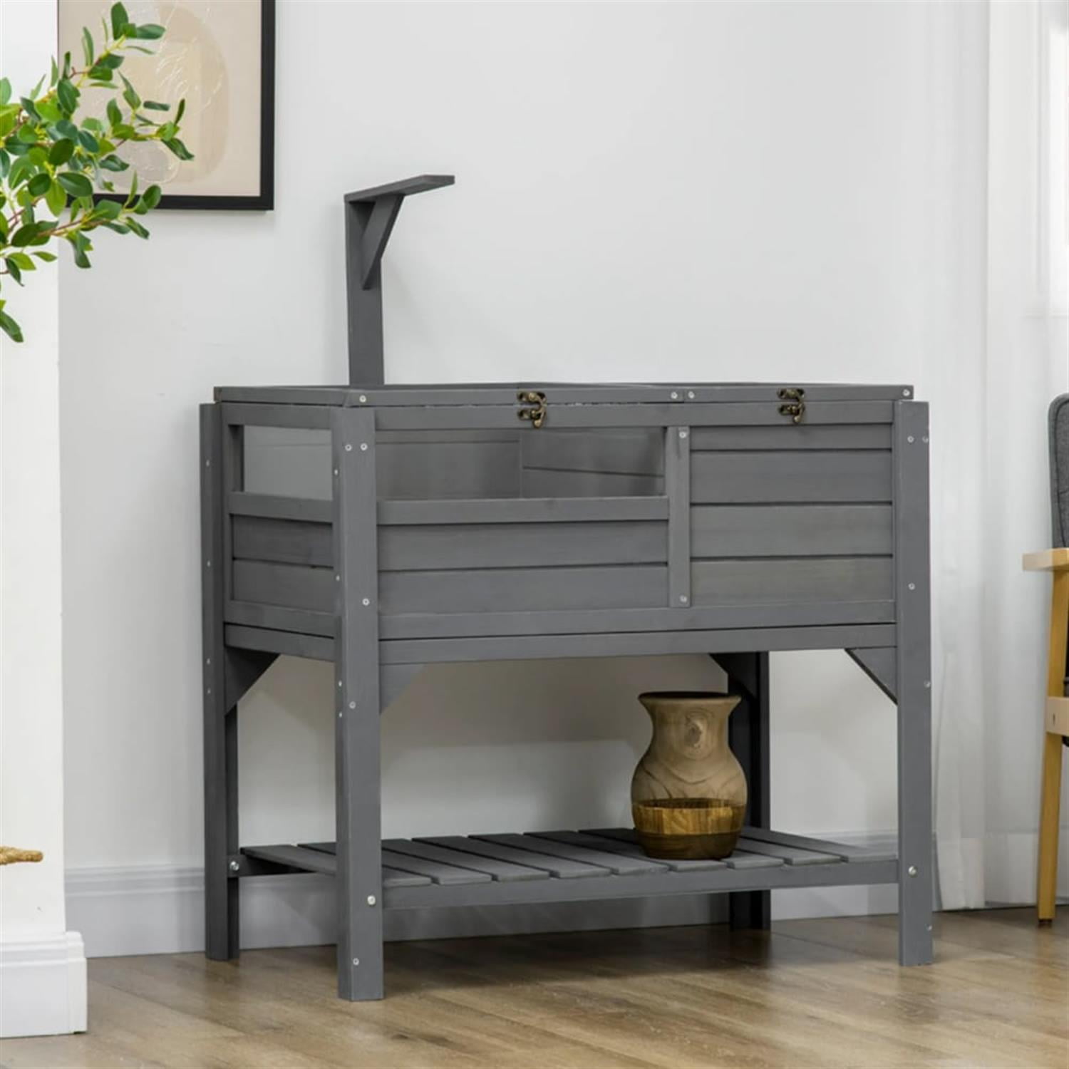 resenkos 40.5" Wooden Tortoise House, Reptile Cage Enclosure with Lamp Holder, Shelf Storage, Small Animals Habitats for Turtles, Lizards, Snakes, Gray