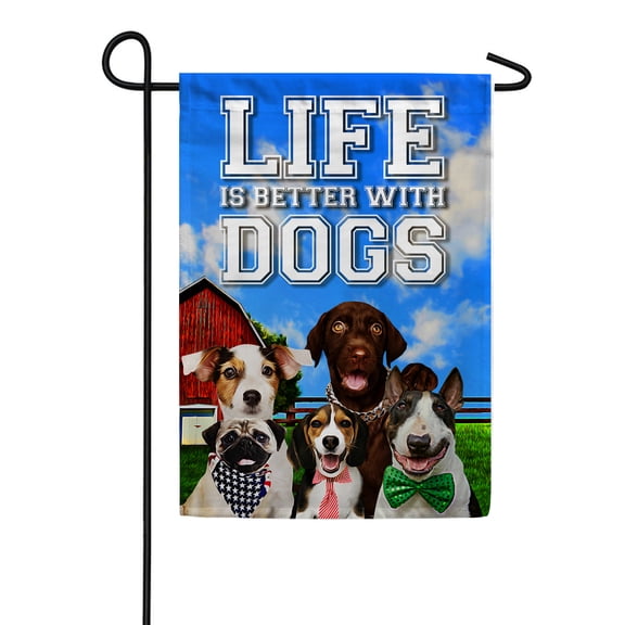 America Forever Life is Better with Dogs Summer Garden Flag 12.5 x 18 inches American Red Barn Farm Animals Pets Lover Double Sided Seasonal Yard Outdoor Decorative Cute Puppy Garden Flag