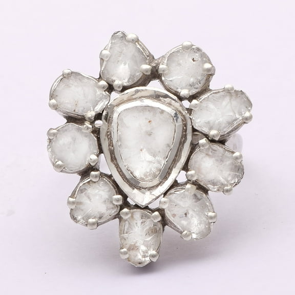 1.80 CTW Natural Diamond Polki Cocktail Valentines Day Gift Ring 925 Sterling Silver Jewelry