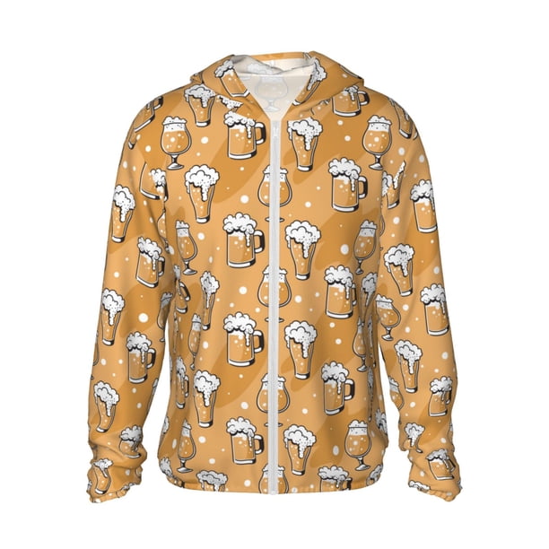 Fotbe Beer In Glasses Chaqueta con Protección Solar UPF 50+ para Hombre y Mujer, Camisa con Capucha y Bolsillos-Small