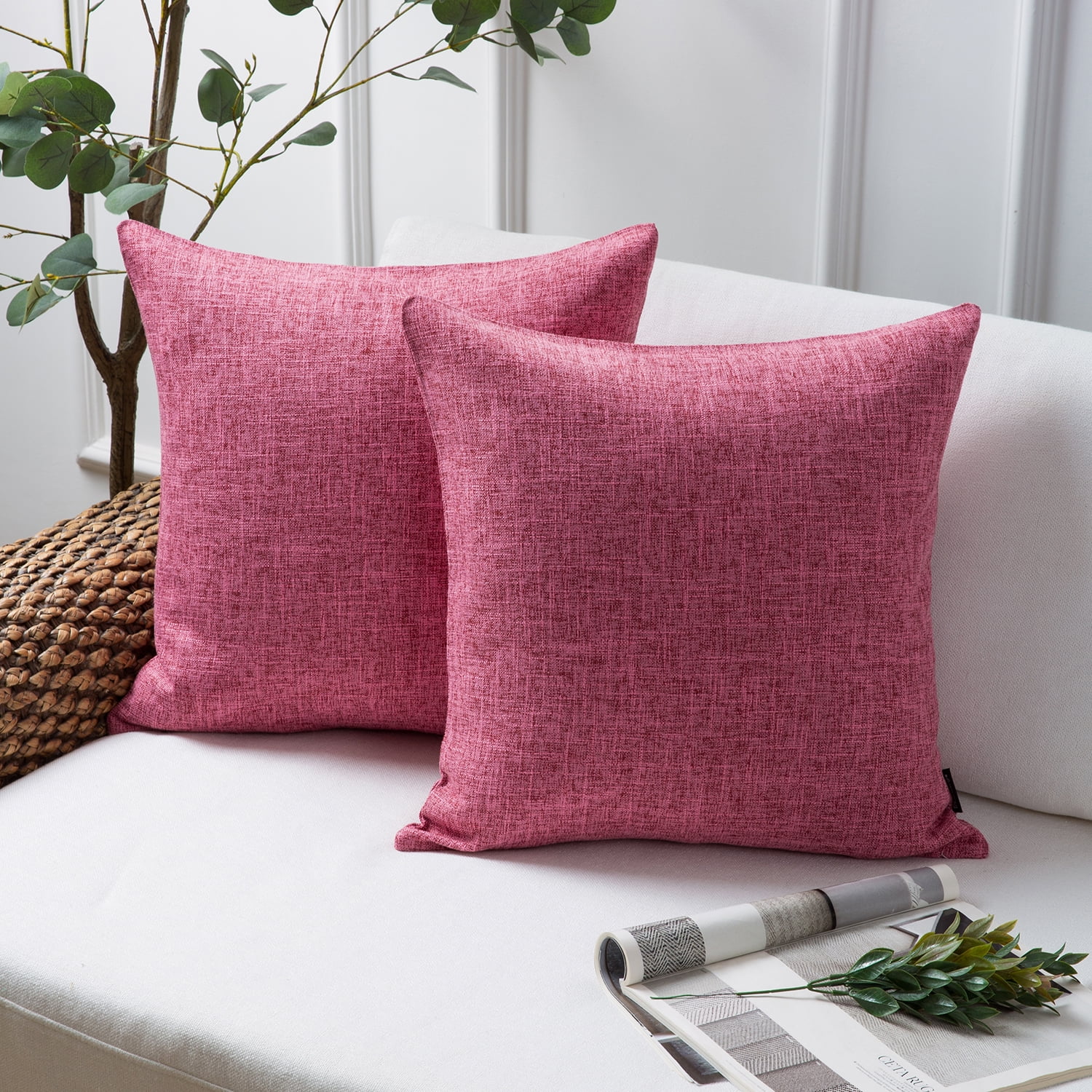 Phantoscope Linen-Look Decorative Throw Pillow with Insert, 20 x 20 in, Pink, 1 Pack