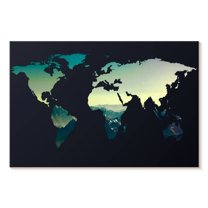 Elephant Stock Canyon World Map Wall Art - Horizontal Canvas Wall Art - Living Room Wall Decor - Map Canvas - Teal And Blue Decor - 12" x 8"