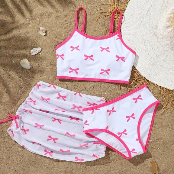 FUZHIQ Girls 3 Piece Bikini Bathing Suit Girls Swimwear Sport Swimsuits with Shorts,9-10 Years