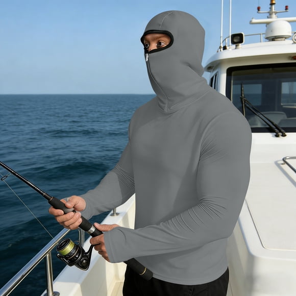 Men's Sun Protection Hoodie Long Sleeve Full-Zip Pullover Top Lightweight Upf 50+ for Casual Outdoor Hiking Fishing Golf Beach Vacation Great Gift for Him | IhhxPro,Gray 3XL