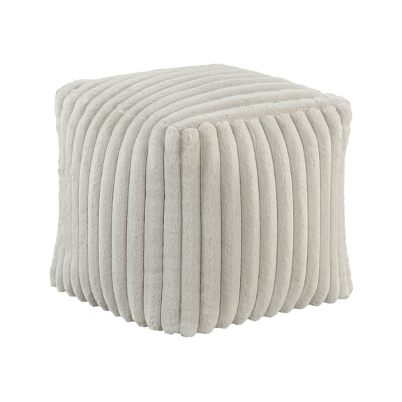 Plush Off-White Corduroy Square Pouf Ottoman - Modern Fabric Footstool, 16" x 16" x 16" Non-Slip Bean Bag Seat for Living Room or Bedroom