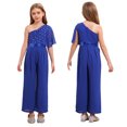 thumbnail image 1 of Linjinx Kids Girls Wide Leg Flared Rompers One Shoulder Ruffle Jumpsuit Wedding Pageant Gown Overalls Royal Blue 8, 1 of 7