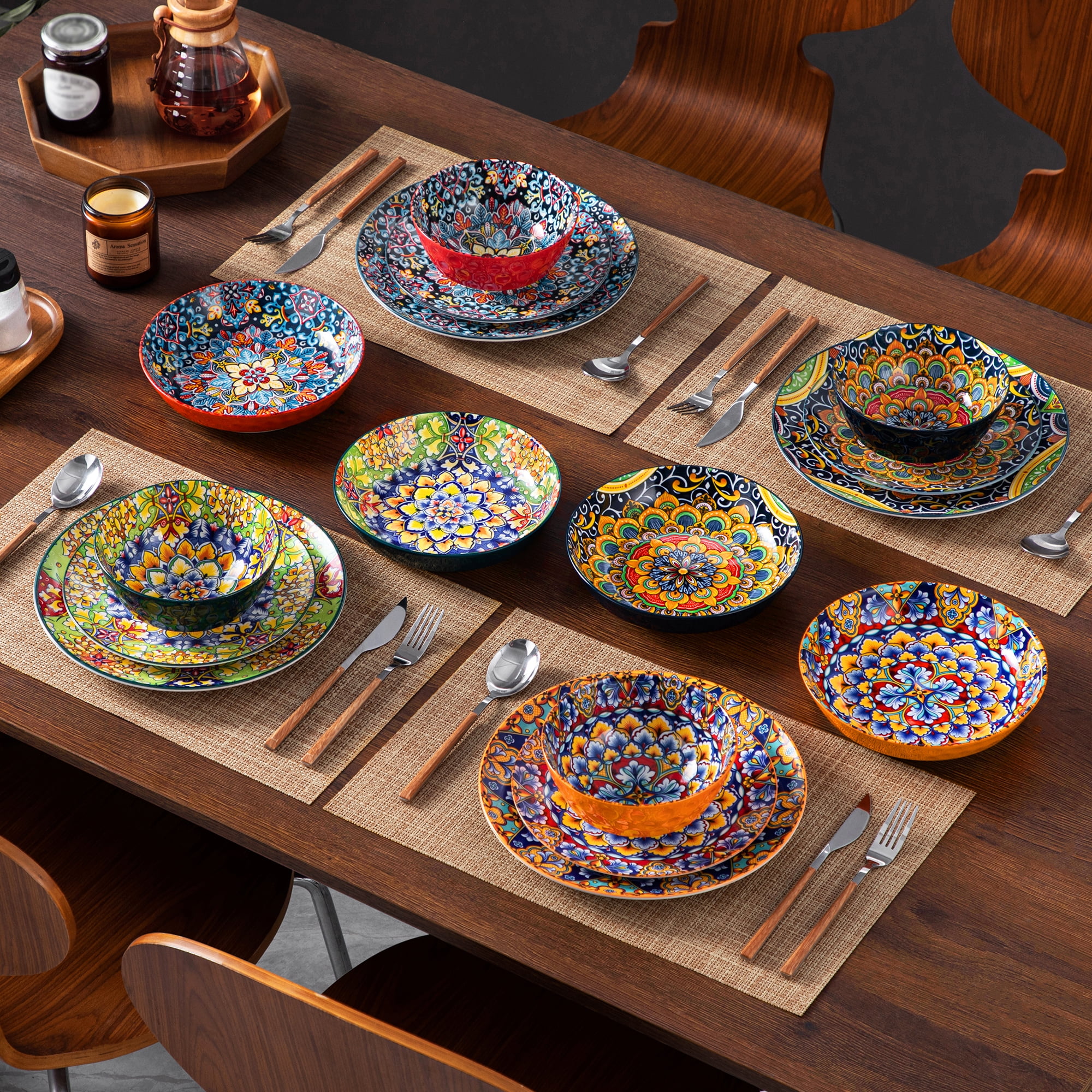 32Pcs Plates and Bowls Sets Dhnvcud Wheat Straw Dinnerware Sets for 8 Unbreakable Plastic Dinnerware Set Reusable Plates Bowls and Cups Dinnerware MALACASA 32 PCS Dinnerware Sets, Bohemian Plates and Bowls Set for