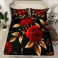 thumbnail image 2 of Manfei Valentines Rose Queen Sheet Sets for Couple, Black Gold Red Flat Sheet, Romantic Anniversary Queen Fitted Sheet, Microfiber Bedroom Decor, 4-Piece, 2 of 7