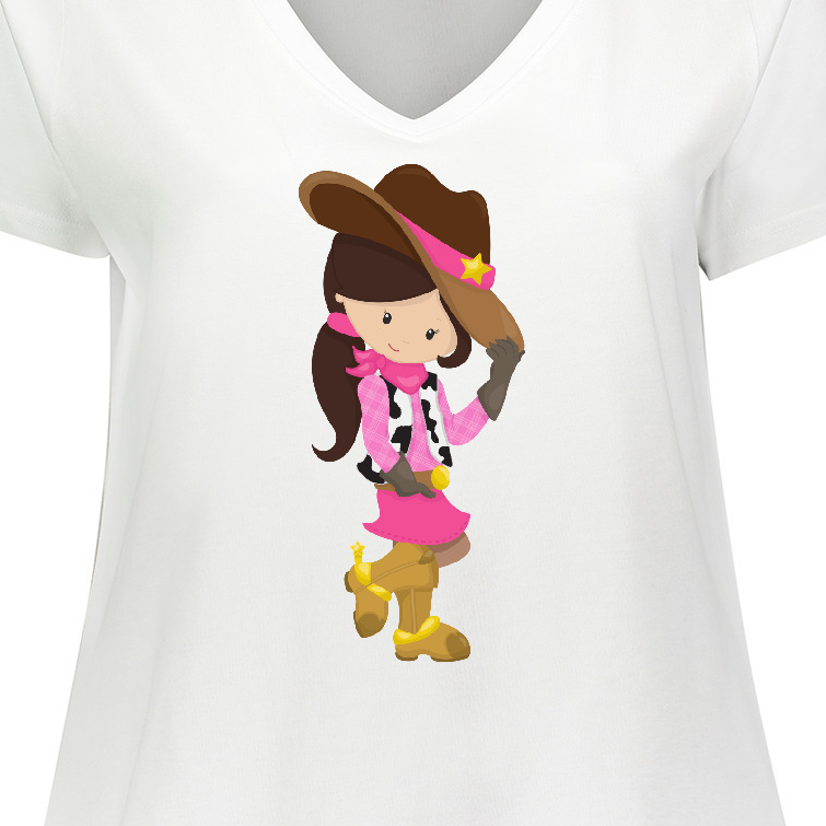 Inktastic Cowboy Girl, Girl With Cowboy Hat, Brown Hair Women's Plus Size V-Neck T-Shirt - image 3 of 4