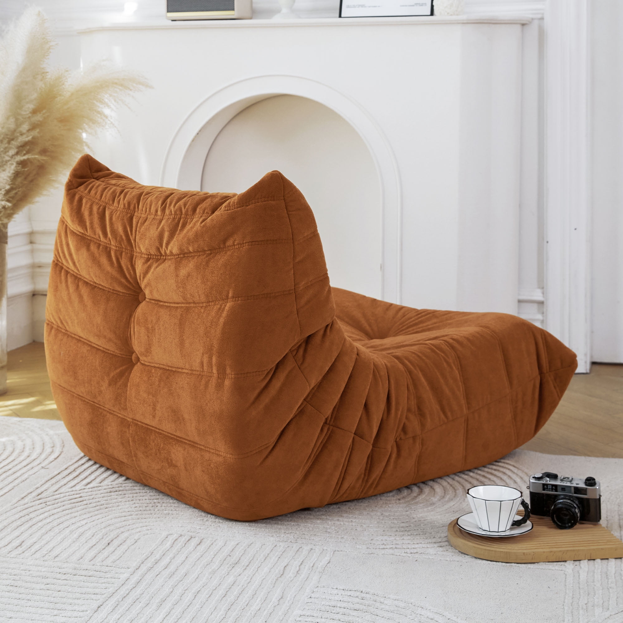 Aukfa Bean Bag Chair, Lazy Floor Sofa Lounger, Sponge Sofa Chairs for Adults, Fireside Chair for Living Room Bedroom, Caramel
