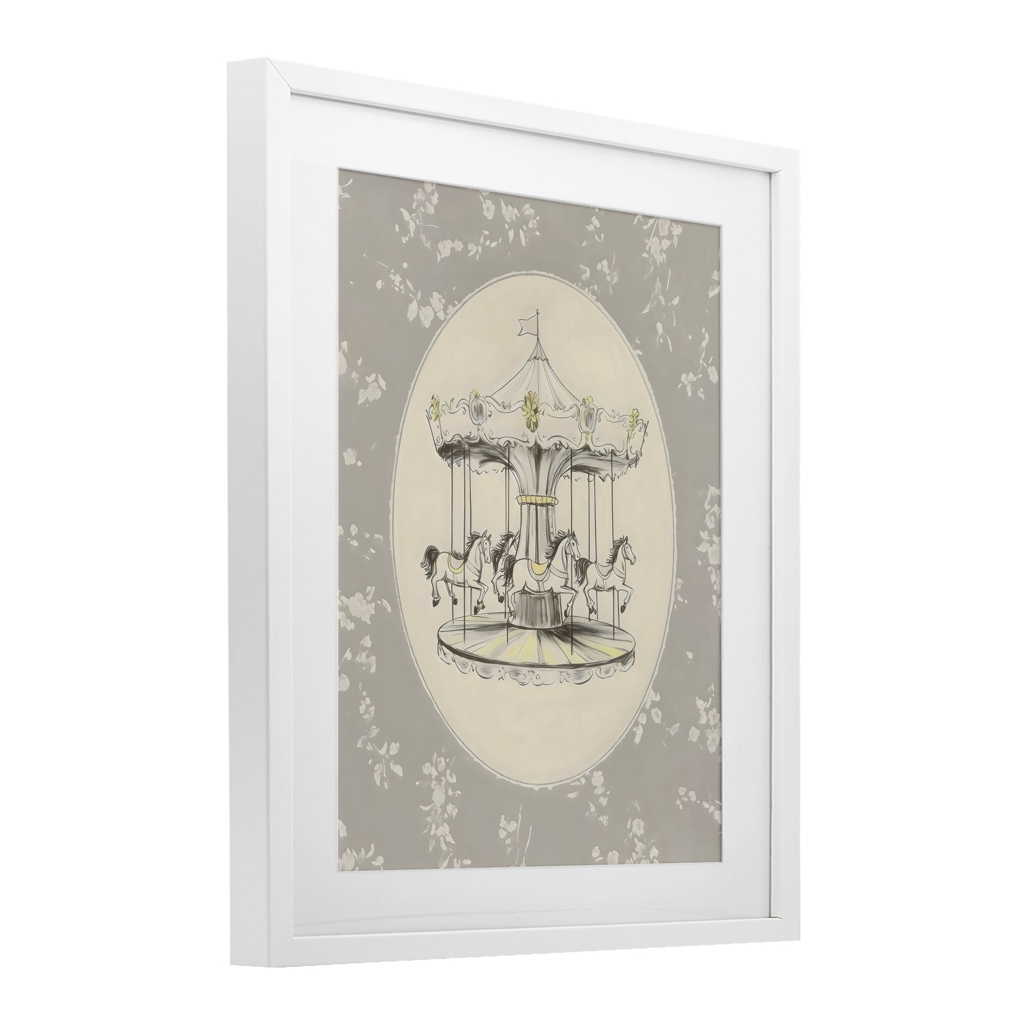 Stupell Industries Gentle Floral Carousel White Framed Print Under Glass, design by Arlington Prints
