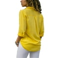 thumbnail image 3 of Tunique T-Shirt à Boutons pour Femmes Grande Taille, Col Rabattu Décontracté, Hauts Blouse, Manches Longues Retroussables, Chemise Ample, 3 of 3