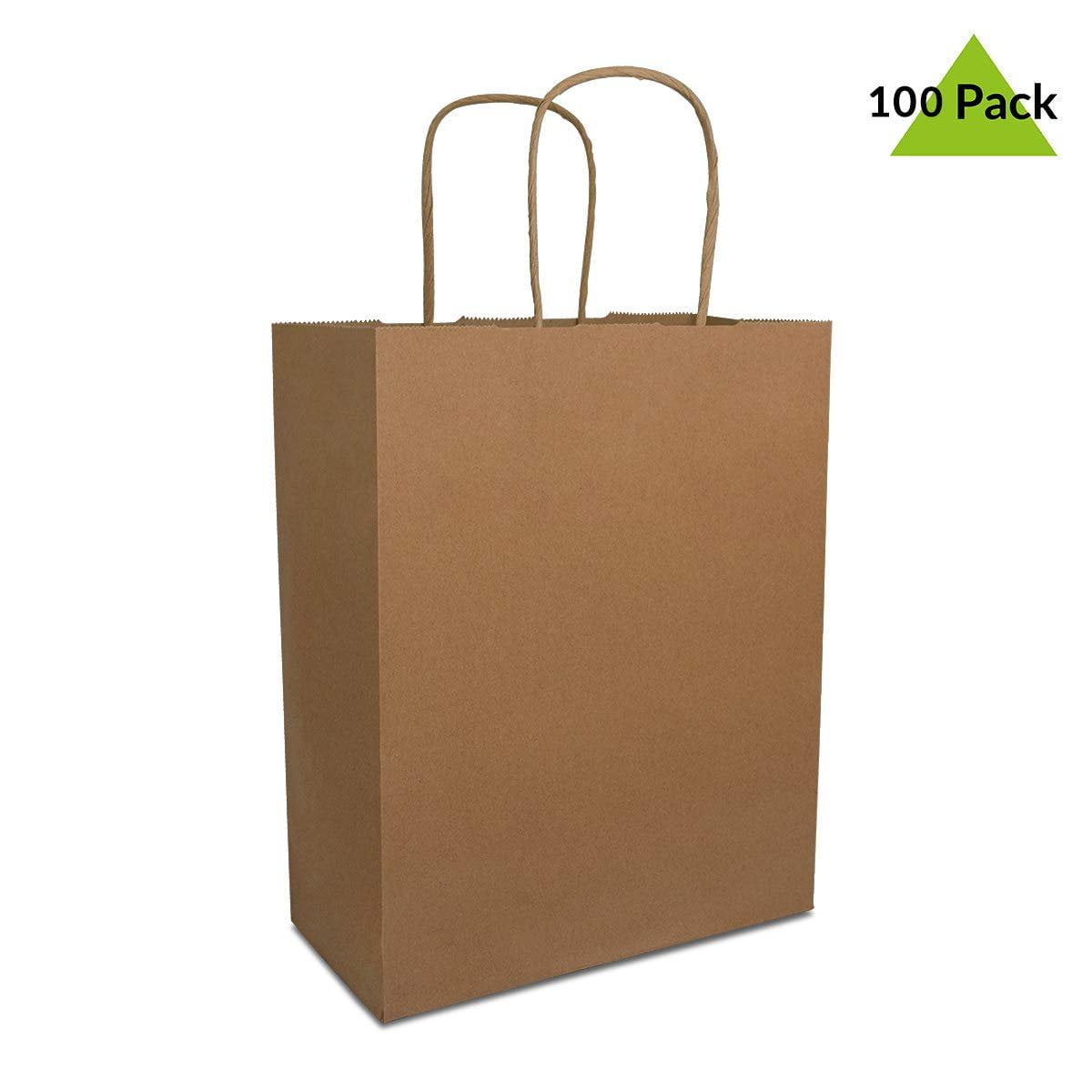 8X10X4" 100 Pcs Brown Kraft Paper Bags with Handles, Birthday