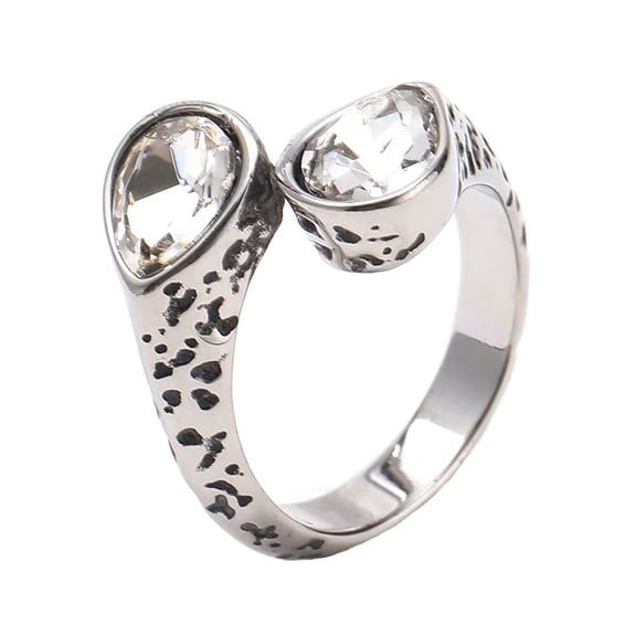 PAURO Men's Women's Stainless Steel Retro Gemstone Signet Rings Teardrop Crystal Zircon Ring White Size 12