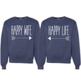 thumbnail image 1 of Wild Bobby, Happy Wife Happy Life Couples, Matching Couples Crewneck Sweater, Heather Navy, Mens M-Womens 2XL, 1 of 1