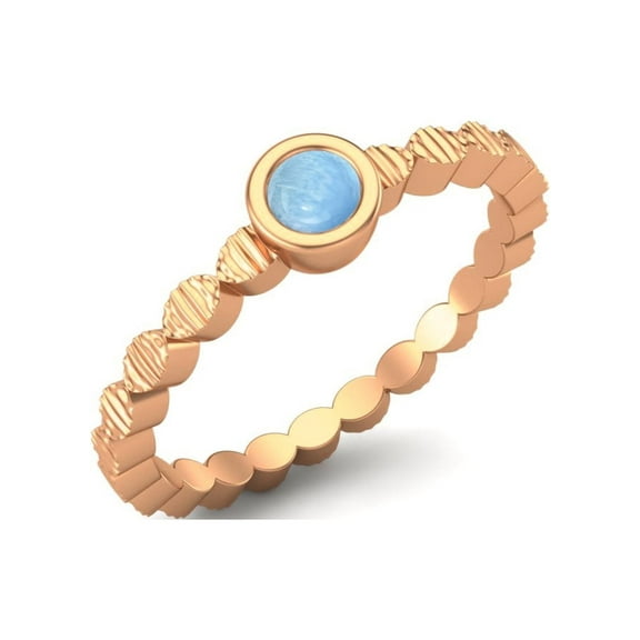 925 Sterling Silver Rose Vermeil 3mm Round Larimar Stackable Women Valentines Day Gifts Ring