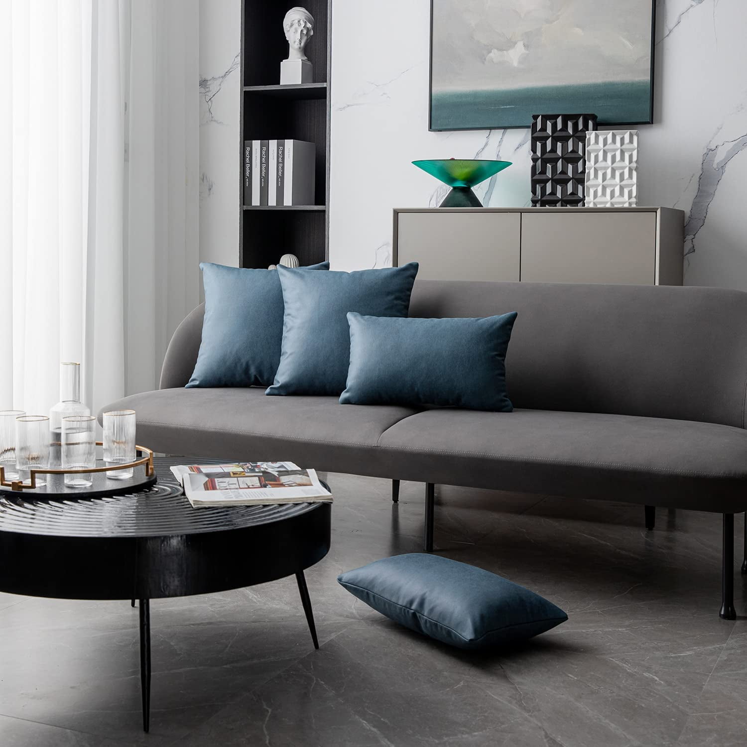 Blue leather pillow hotsell