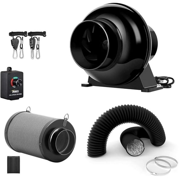 Kit de ventilación iPower de 4 pulgadas y 195 CFM con filtro de carbono y ducto