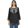 thumbnail image 5 of Phagun Women's Black Floral Embroidery Full Sleeves Casual Tunic Summer Top-16, 5 of 9
