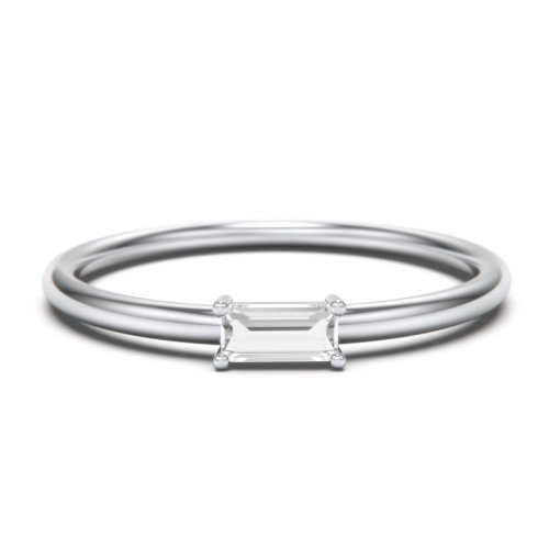 East-West Stackable Baguette Birthstone Ring - Cubic Zirconia / White Topaz (April)