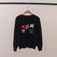thumbnail image 2 of Suéter informal de punto para mujer, con bordado floral, bonito jersey juvenil de cuello redondo y manga larga, informal, para otoño/invierno, 2 of 4