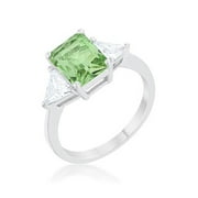 Rhodium Plated Classic Engagement Ring With 4.5ct Peridot Radiant Cut And Trillion Cut CZ Size 5