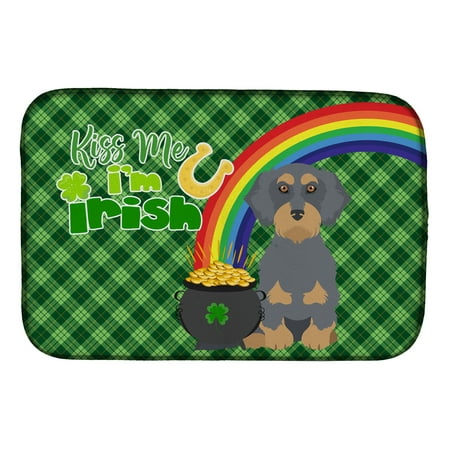 

Wirehair Blue and Tan Dachshund St. Patrick s Day Dish Drying Mat 14 in x 21 in
