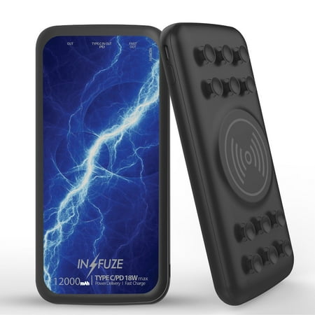 

INFUZE Portable Charger for Google Pixel 7 (Qi Wireless 12000 mAh External Battery 18W Power Delivery with Suction Cups) - Lightning