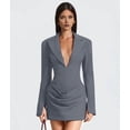 thumbnail image 4 of Women'S Knit Bodycon Dress Long Sleeve V Neck Bodycon Sheath Dress Elegant Party Mini Dress Blue S, 4 of 9