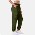 thumbnail image 3 of Women's Casual Cargo Pants Solid Color Drawstring Elastic Waist Multiple Pockets Joggers, Army Green, L, 3 of 4