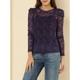 thumbnail image 5 of INSPIRE CHIC Valentine's Day Women's Tops Puff Long Sleeve Semi Sheer Floral Lace Blouses L Purple, 5 of 7