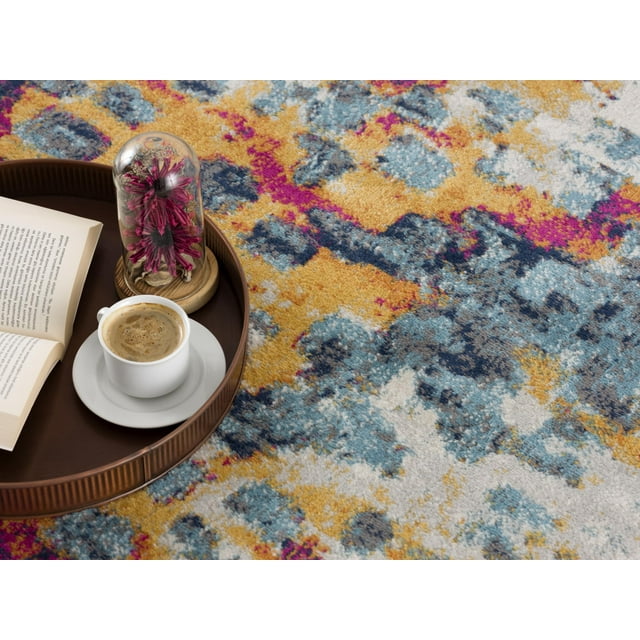 Rug Branch Savannah 2' x 16' (Exact Size: 2'3" x 16') Boho Indoor Runner Rug, Yellow Blue, Abstract - Entryway, Hallway, Bathroom, and Kitchen