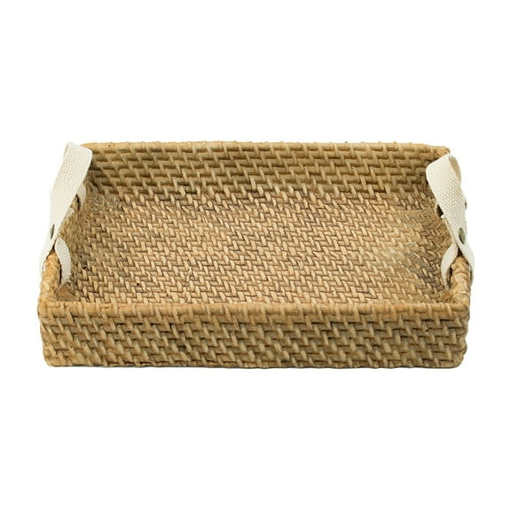 A&B Home Woven Decorative Tray with Cotton Handles - Natural, White Finish