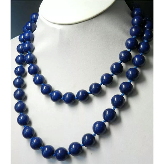K-KED Long 35 Inches 10mm Egyptian Dark Blue Lapis Lazuli Round Gemstone Bead Necklace