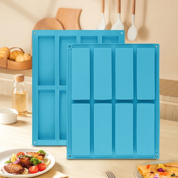 CuiLiyq Rectangular 8 Cavity Silicone Mold for Baking Granola Bars Chocolate Bread Cake Making Reusable Flexible Non Stick Oven Safe Baking Tool, 10.55" x 8.35", Sky Blue