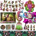 thumbnail image 2 of Decoraciones para fiestas de cumpleaños con temática de niña y oso, suministros para fiestas de dibujos animados, globos, juegos de vajilla desechable para niños y niñas, taza de regalo, 2 of 5