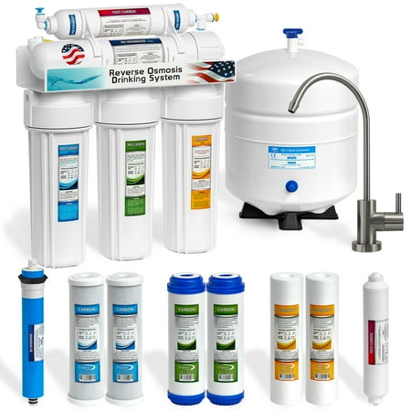 Express Water 5-Stage Under Sink Reverse Osmosis RO Drinking Water Filter System, 50 GPD, Brushed Nickel (Modern)